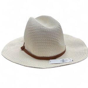 NWT Old Navy Straw-Style Fedora Hat S/M Cream Synthetic Leather Band